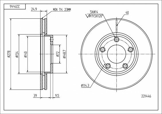 диск тормозной зад. Mazda 3 (03-14), Mazda 5 (05->) (278x11)  (HART)