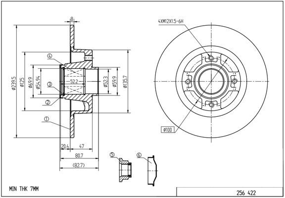 диск тормозной зад. Renault Clio 05->, Megane 02-> (d240x8mm) без підш.  (HART)