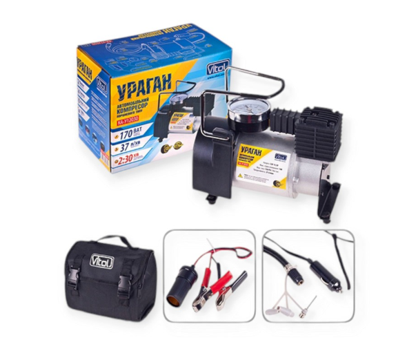 компрессор Vitol Ураган  10атм/37л/1,2м шланг/прикур-клемы/сумка