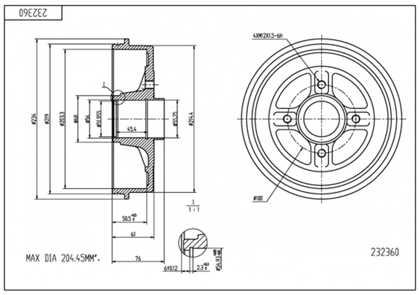 барабан тормозной Renault Kangoo 97->  (d203.x50)  (HART) 232 360 - зображення 2