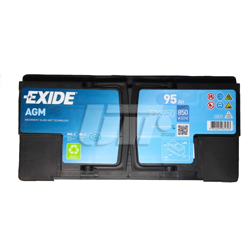 Акумулятор EXIDE AGM - 95Ah| EN 850 | 353x175x190 (ДхШхВ) EK950 - зображення 2