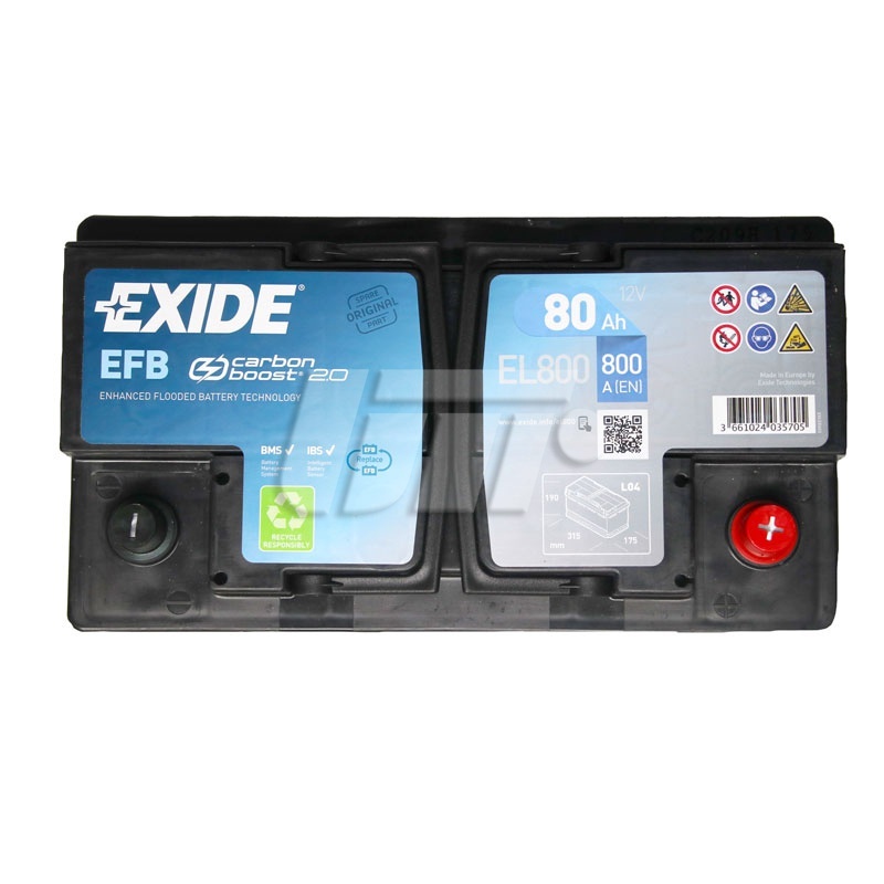Акумулятор EXIDE EFB - 80Ah| EN 720 | 315x175x190 (ДхШхВ) EL800 - зображення 2