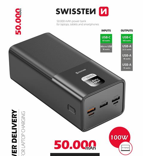 Наружный аккумулятор SWISSTEN POWER BANK 50000 mAh, 100W