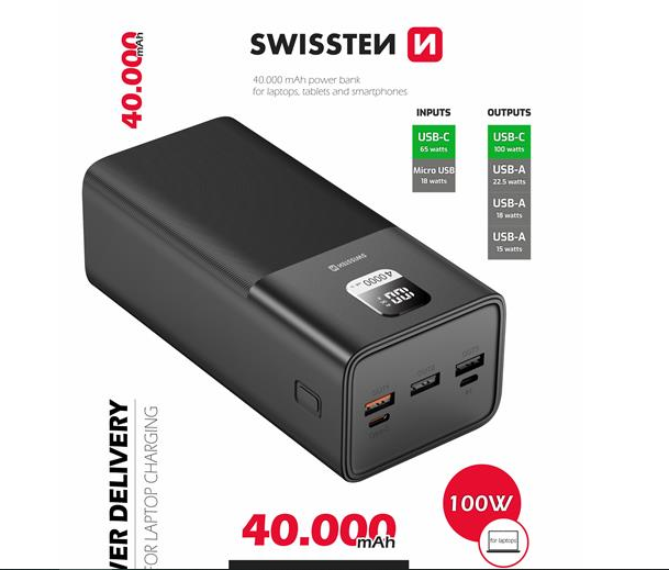 Наружный аккумулятор SWISSTEN POWER BANK 40000 mAh, 100W