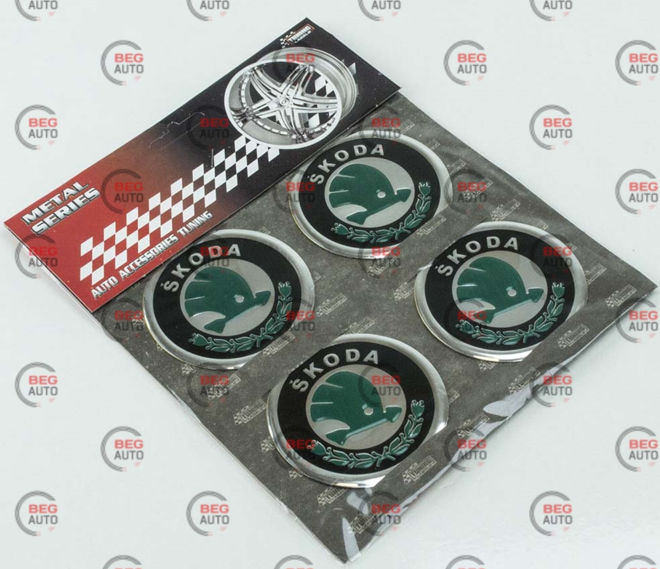 Наклейка на колісний диск/ковпак d 60 мм Skoda зелена (4шт)