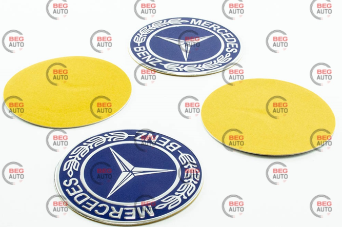 Наклейка на колісний диск/ковпак d 90 мм Mercedes синя з колоском (4шт)