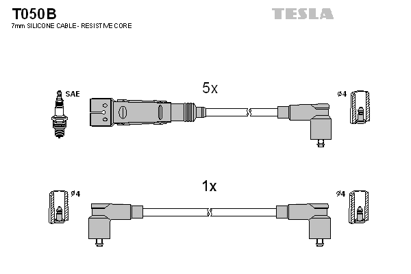Кабель запалювання к-кт TESLA Audi 80,100,200 83-94, VW Passat 2,0