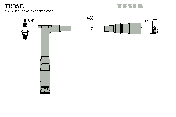 Кабель запалювання к-кт TESLA Mersedes 92-00 2,0 T805C - зображення 1