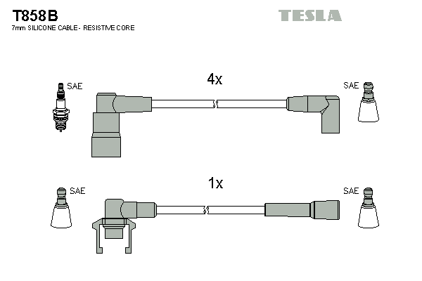 Кабель запалювання к-кт TESLA Renault 19 89-95 1,7, Volvo 86-96 440, 460,480 1,7