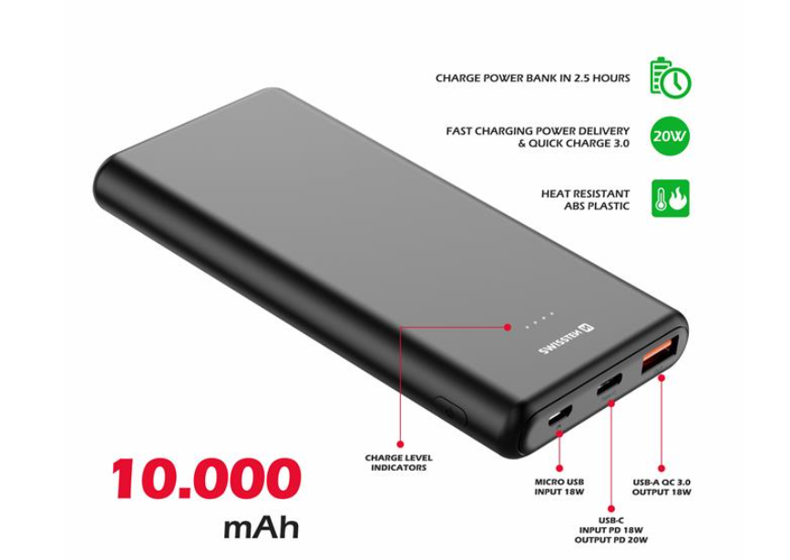 Зовнішній акумулятор SWISSTEN POWER BANK 10000 mAh, 20W DO SWS22013912 - зображення 2