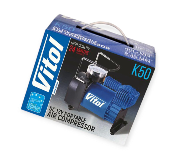 компрессор Vitol  10атм/ 40л/15А/1м шланг/прикур/сумка/LED фонарь K-60 - зображення 2
