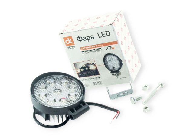 фара дополнительная LED  круглая 110x128 (Дм/Ш) 27W широкий луч DK B2-27W-B FL - зображення 2