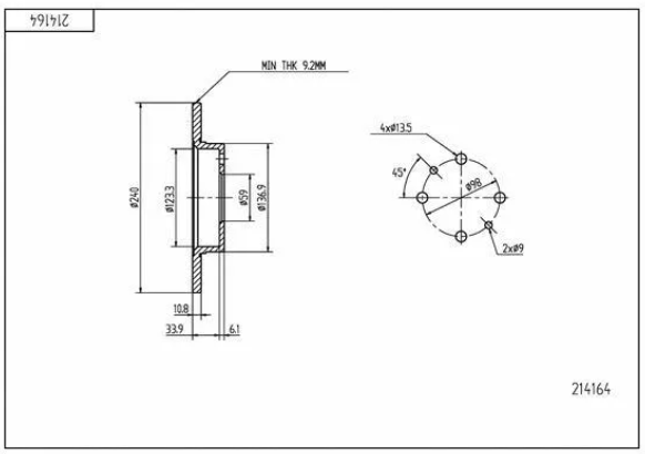 диск тормозной зад. Fiat 500, Panda, Marea, Punto, Tipo 02-> (d240x11mm)  (HART)