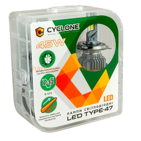 лампа LED H8/H9/H11/H16 12V  45W Type 47 5500K 9800L CAN BUS радиатор с вентилят.