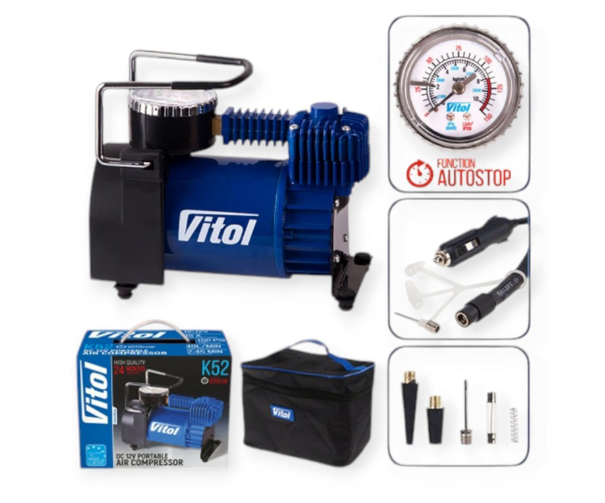 компрессор Vitol  10атм/ 40л/1,2м шланг/прикур/сумка/автостоп/2 режима
