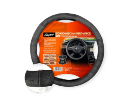 чехол руля  S  кожа  (35 - 37 см)  черный Elegant  3 черные перфор. вставки