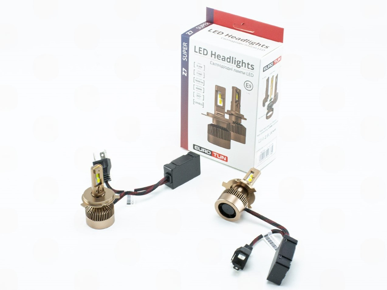 лампа LED H4 12V-24V 110W EUROTUN Z7 18000L 6500К CAN BUS радиатор с вентилят.