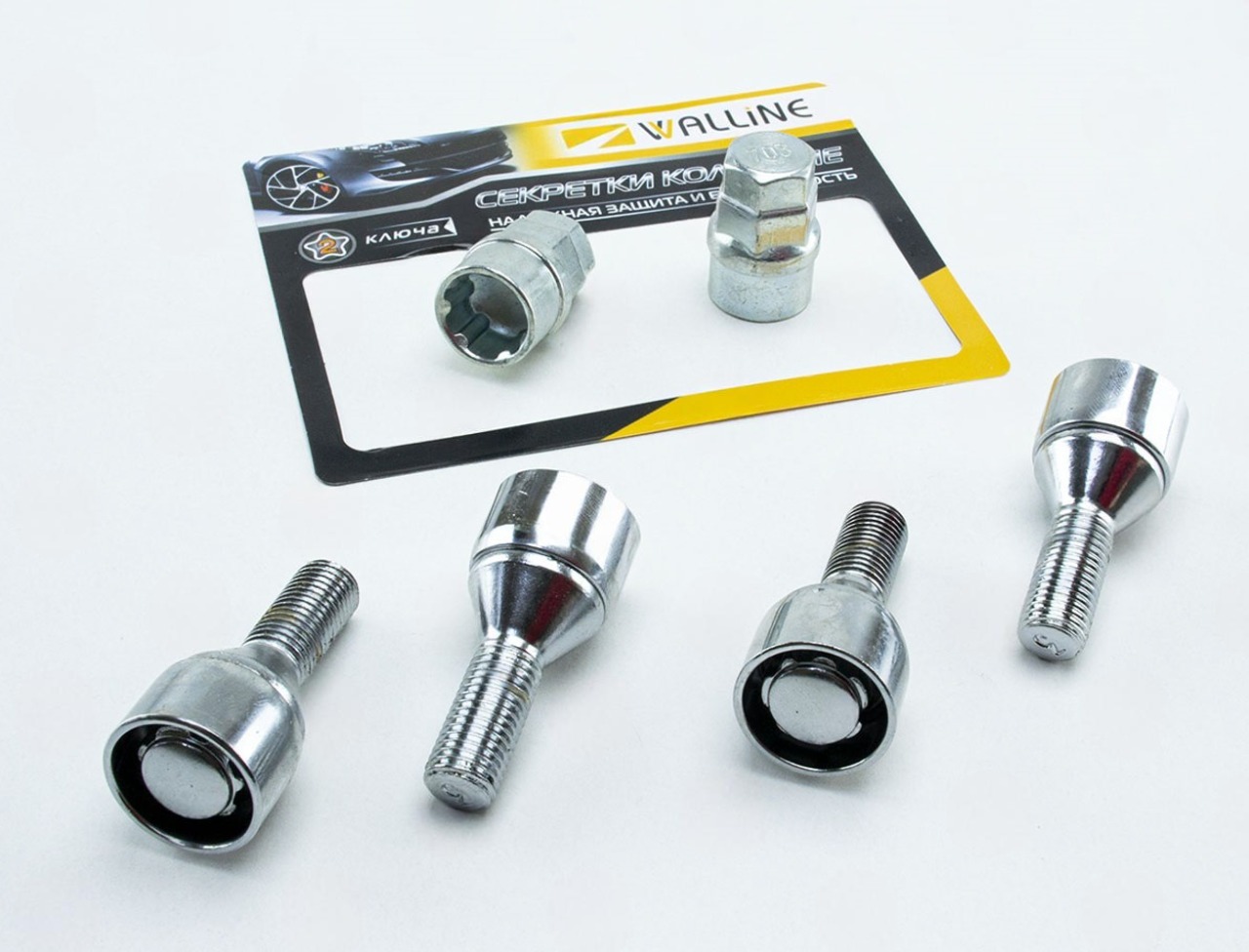 Болт кол. ХРОМ 12х24 (ш 1,5) конус, секретки (вращ кольцо 2ключа)(4шт)