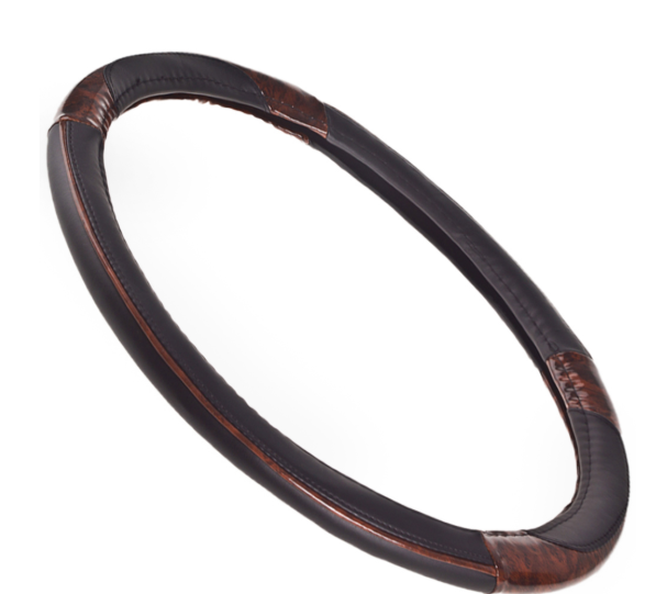 чехол руля  M  экокожа  (37 - 39 см)  черный Штурмовик  2 вставки под дерево Ш-163027/1 BK/BK M - зображення 2