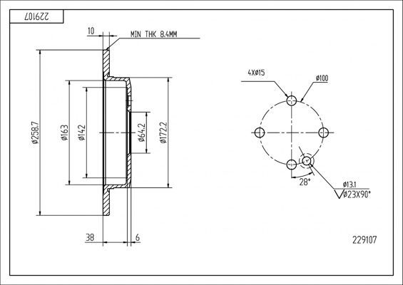 диск тормозной зад. Mini Cooper, Clubman 01-> (d259x9.8mm)  (HART)