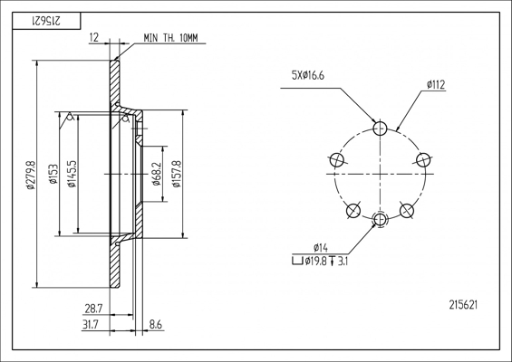 диск тормозной зад. VW T-4 2.5 (65-75 kwt) (96-03) (280mmx12mm)  (HART)