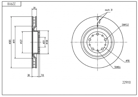диск тормозной пер. Fiat Doblo 09-> 263, Opel Combo D (305mmx28mm)  (HART)