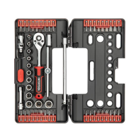 набор инструмента  1/4"  57 шт,  4-13 мм с трещ., удленит., кардан, Т-вороток, биты, Storm