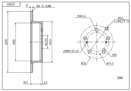 диск тормозной зад. Toyota Corolla Verso (01-09) (d290x10mm)  (HART)