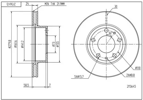 диск тормозной пер. Fiat Ducato, Peugeot Boxer (94-06), (280mmx24mm)  (HART)