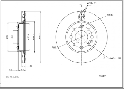 диск тормозной пер. Fiat Panda, Ford KA 04-> (d240.5x20mm)  (HART)