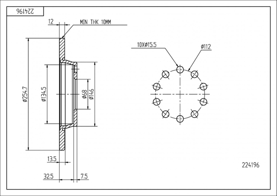 диск тормозной зад. Audi A4 (255mmx11,9mm) 02->  (HART)