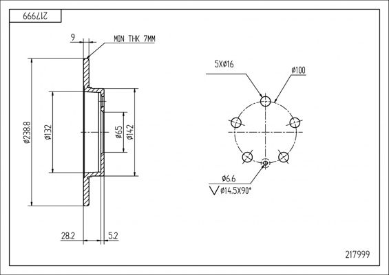 диск тормозной зад. VW Bora, Golf 4, Skoda Octavia Tour (d239x9mm)  (HART)