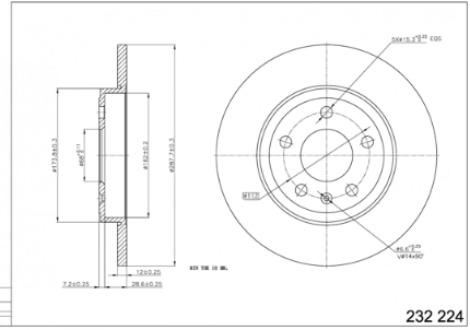 диск тормозной зад. Audi A4 B7 (d288x12mm)  (HART)