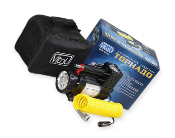 компрессор Vitol Торнадо  10атм/40л/3м шланг спирал./прикур-клемы/фонарь/сумка