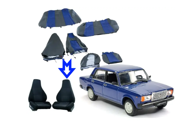 чехлы салона ВАЗ 2107, 2104 (сид. 2107) "Тюнинг" синие