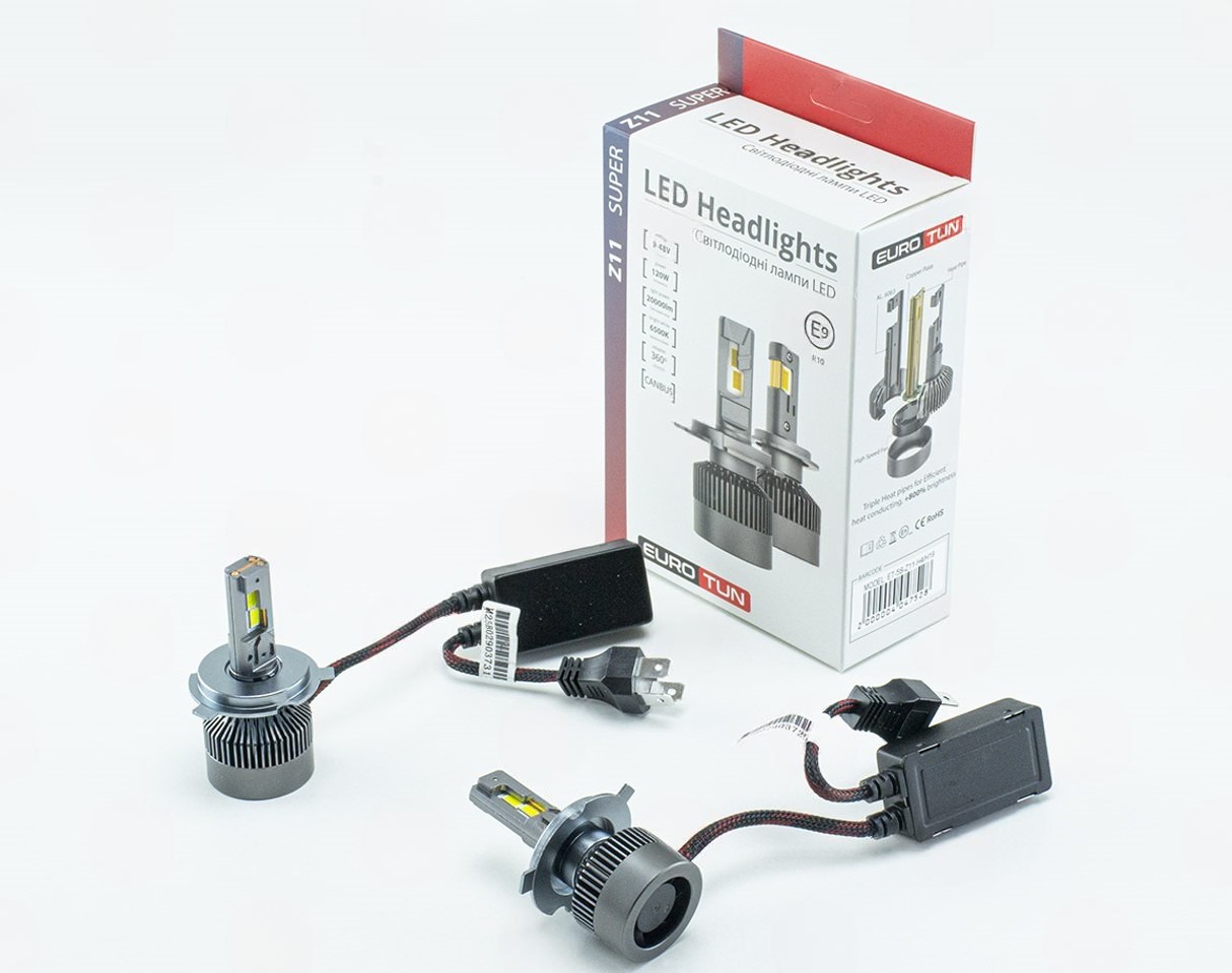 лампа LED H4 12V-24V 120W EUROTUN Z11 20000L 6500К CAN BUS радиатор с вентилят.