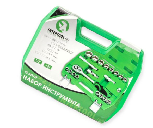 набор инструмента 1/2"  21 шт, 10-32 мм с трещ., удленит., кардан., переход. ET-6021SP - зображення 4