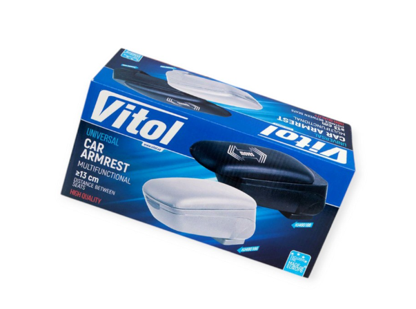 подлокотник - универсальный пластик/кожзам Vitol сдвижной пепельница подстаканник серый HJ48015G - зображення 2