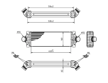 радиатор интеркулера Ford Transit, Tourneo 2.2D 11->  (HART)