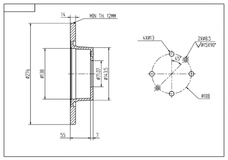 диск тормозной пер. Citroen C5 01-> (d276x14mm)  (HART)