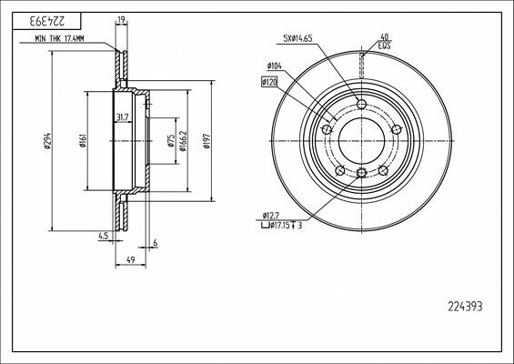 диск тормозной зад. BMW 3 (E46) (d294x19mm)  (HART)