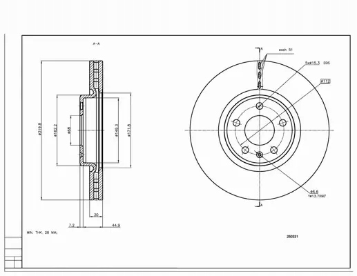 диск тормозной пер. Audi A4 B8, A6 C7 (d320x30mm) 07->  (HART)