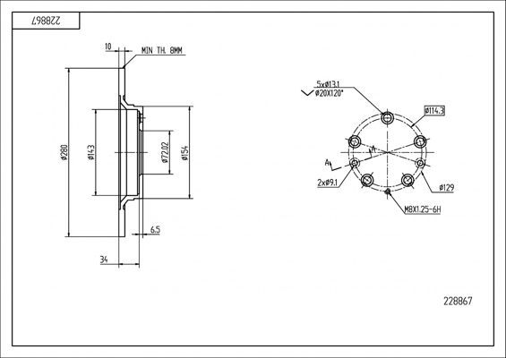 диск тормозной зад. Mazda 6 GG, GY 02-> (d280x10mm)  (HART)