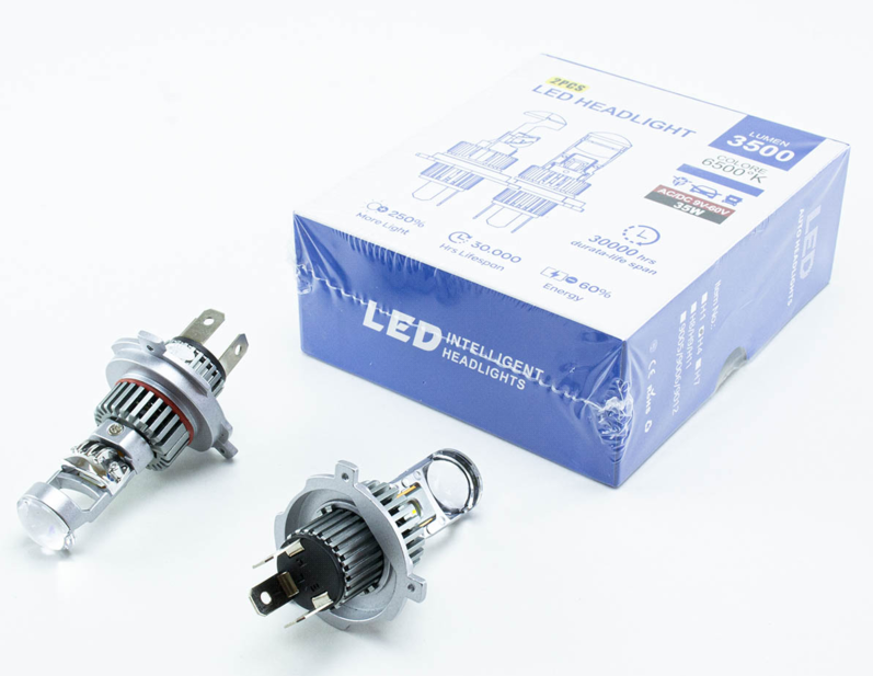 лампа LED H4 12V-24V Y400 35W 6500K радиатор +линза