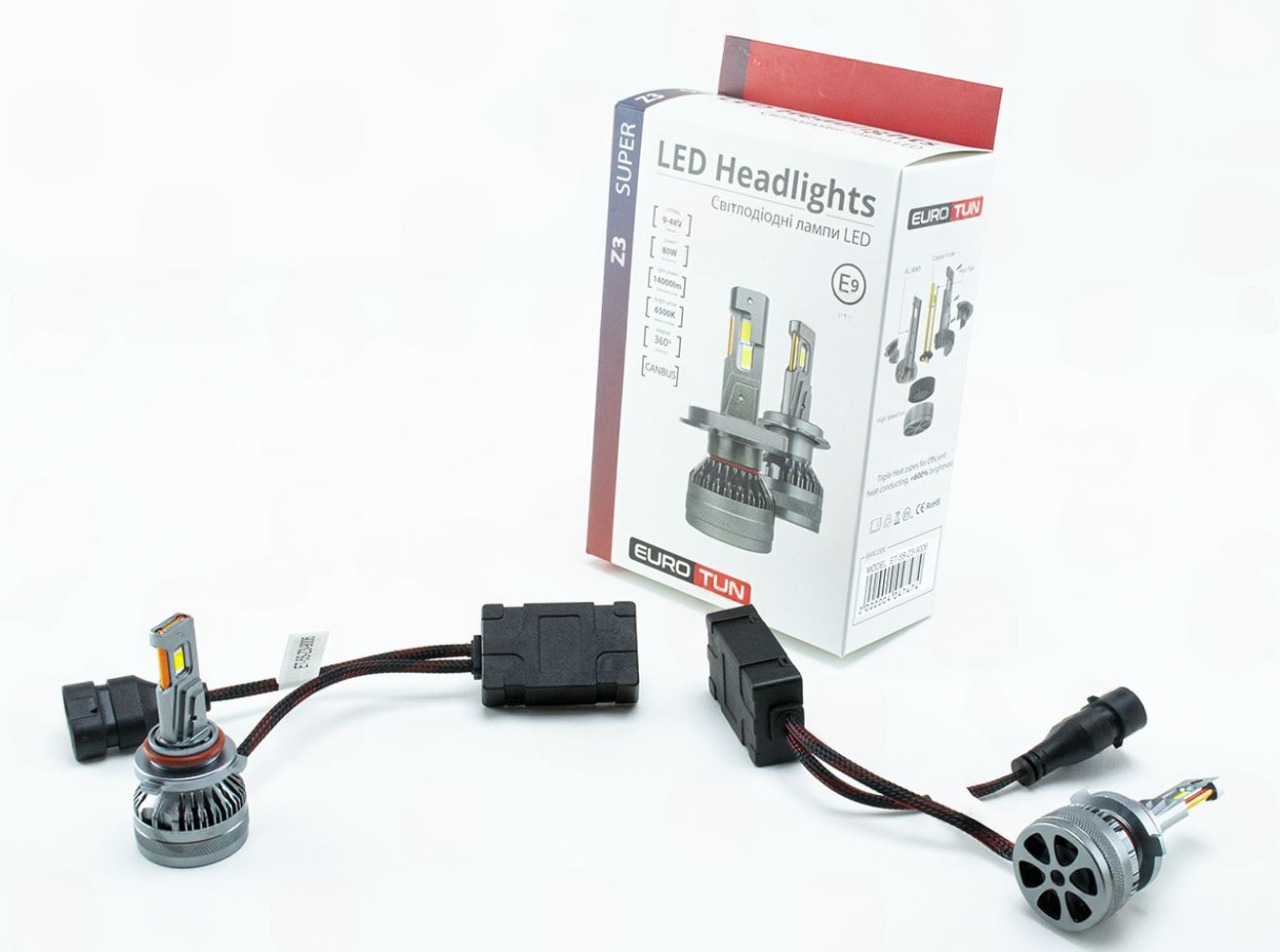 лампа LED HB4 12V-24V  80W EUROTUN Z3 14000L 6500К CAN BUS радиатор с вентилят.