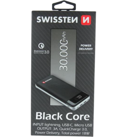 Внешний аккумулятор SWISSTEN BLACK CORE POWER BANK 30000 mAh