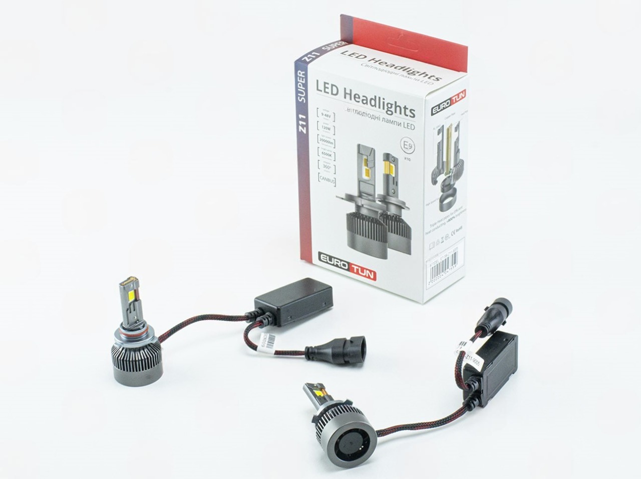 лампа LED HB3 12V-24V 120W EUROTUN Z11 20000L 6500К CAN BUS радиатор с вентилят.