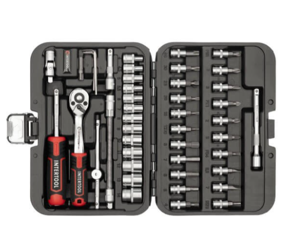 набор инструмента  1/4"  46 шт,  4-14 мм с трещ., удленит., кардан, отв.-вороток, биты Storm ET-8046 - зображення 2
