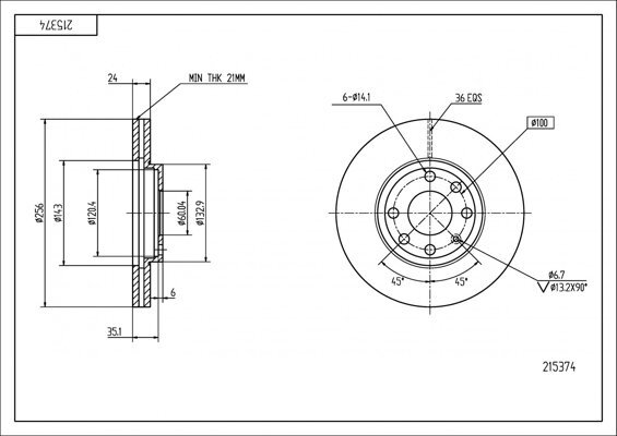 диск тормозной пер. Opel Astra G (98-10), (256mmx24mm)  (HART)