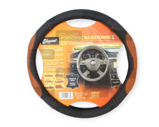 чехол руля  L  кожа  (39 - 41 см)  черный Elegant  2 коричневые перфор. вставки